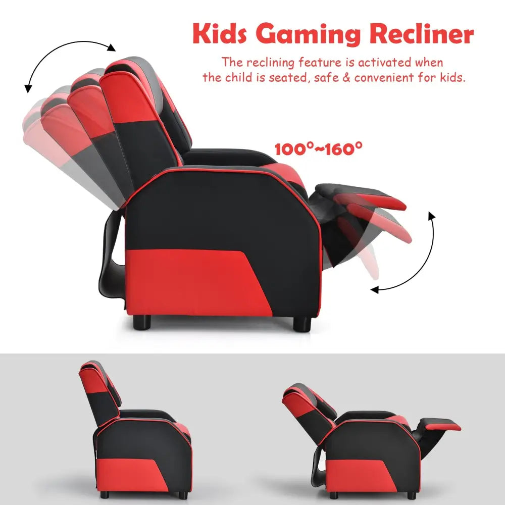 Kids Youth PU Leather Gaming Sofa Recliner with Headrest and Footrest-Red - Red - Kids Chairs & Seating