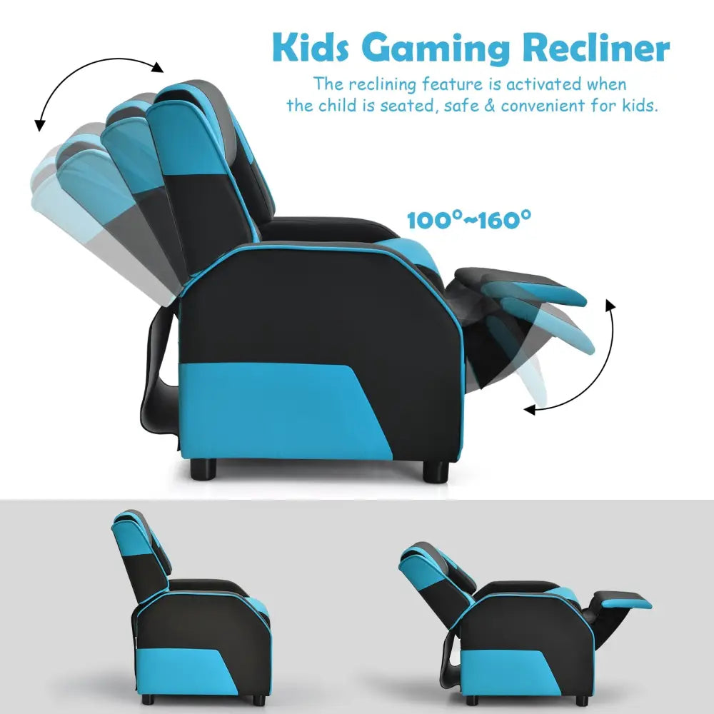 Kids Youth PU Leather Gaming Sofa Recliner with Headrest and Footrest-Blue - Blue - Kids Chairs & Seating