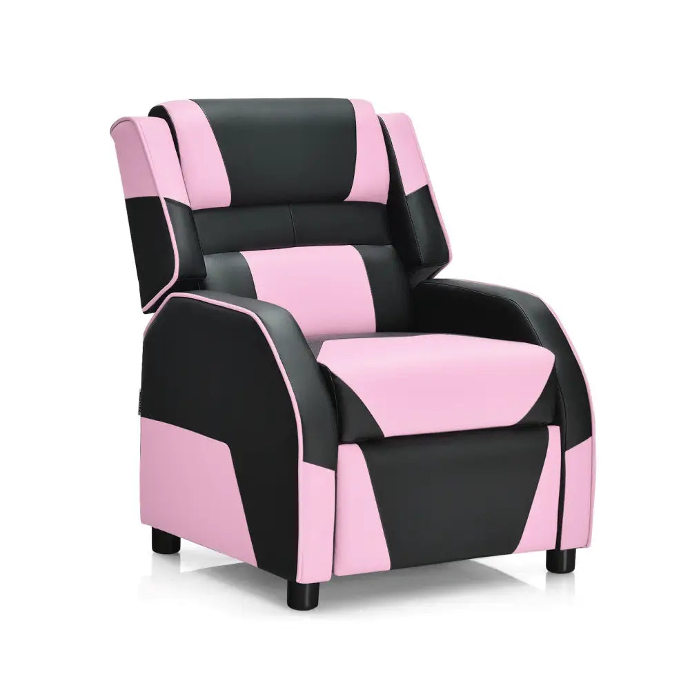 Kids Youth PU Leather Gaming Sofa Recliner with Headrest and Footrest-Pink - Pink - Kids Chairs & Seating