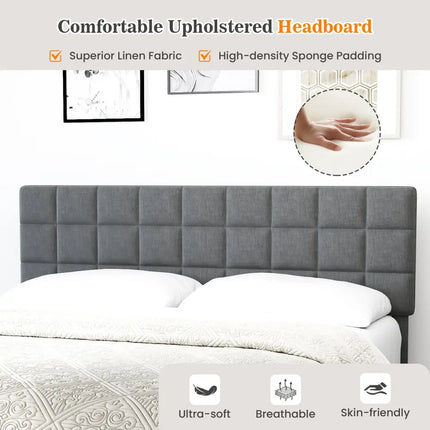 King Size Modern Linen Bed Frame with Adjustable Headboard-Gray - Gray - Simple Bed Frame