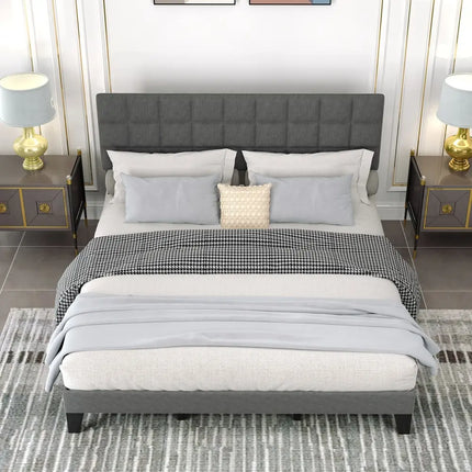 King Size Modern Linen Bed Frame with Adjustable Headboard-Gray - Gray - Simple Bed Frame