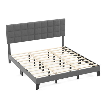 King Size Modern Linen Bed Frame with Adjustable Headboard-Gray - Gray - Simple Bed Frame