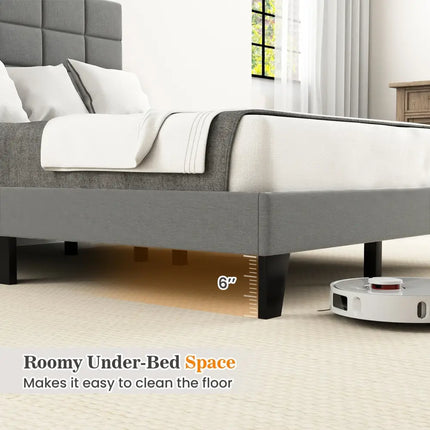King Size Modern Linen Bed Frame with Adjustable Headboard-Gray - Gray - Simple Bed Frame