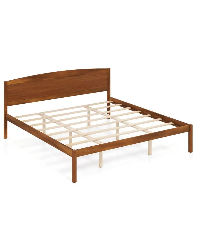 King Size Wooden Platform Bed Frame with Curved Headboard-Walnut - Walnut - Beds & Bed Frames