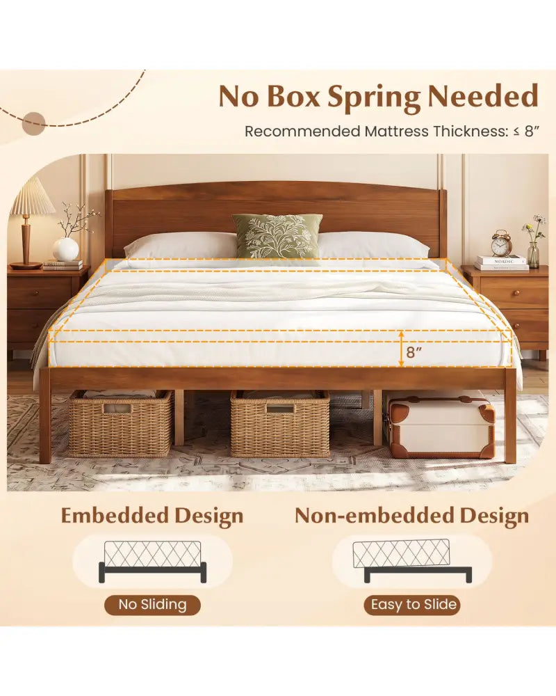 King Size Wooden Platform Bed Frame with Curved Headboard-Walnut - Walnut - Beds & Bed Frames