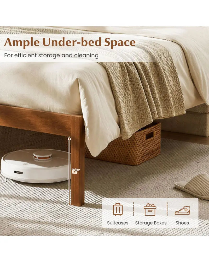 King Size Wooden Platform Bed Frame with Curved Headboard-Walnut - Walnut - Beds & Bed Frames