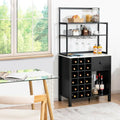 Kitchen Bakers Rack Freestanding Wine Rack Table with Glass Holder and Drawer-Black - Black - Sideboards Cabinets &