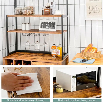 Kitchen Bakers Rack Freestanding Wine Rack Table with Glass Holder and Drawer-Rustic Brown - Rustic Brown - Sideboards