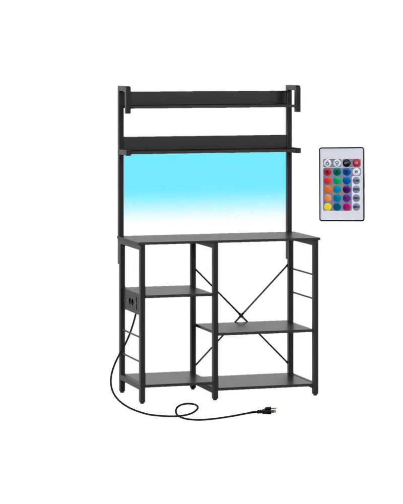 Kitchen Bakers Rack with Power Outlet 5-Tier Microwave Oven Stand with LED Lights-Black - Black - Baker’s Racks