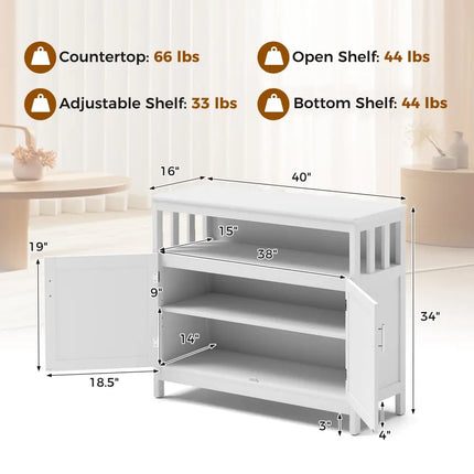 Kitchen Buffet Server Sideboard Storage Cabinet with 2 Doors and Shelf-White - White - Sideboards Cabinets & Buffets