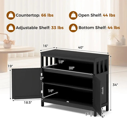 Kitchen Buffet Server Sideboard Storage Cabinet with 2 Doors and Shelf-Black - Black - Sideboards Cabinets & Buffets