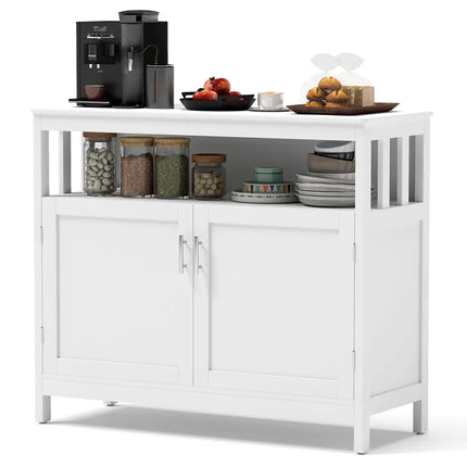 Kitchen Buffet Server Sideboard Storage Cabinet with 2 Doors and Shelf-White - White - Sideboards Cabinets & Buffets