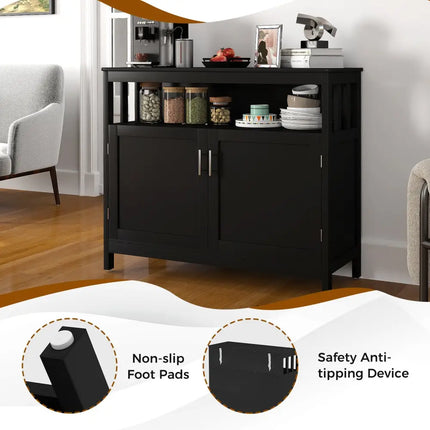 Kitchen Buffet Server Sideboard Storage Cabinet with 2 Doors and Shelf-Black - Black - Sideboards Cabinets & Buffets