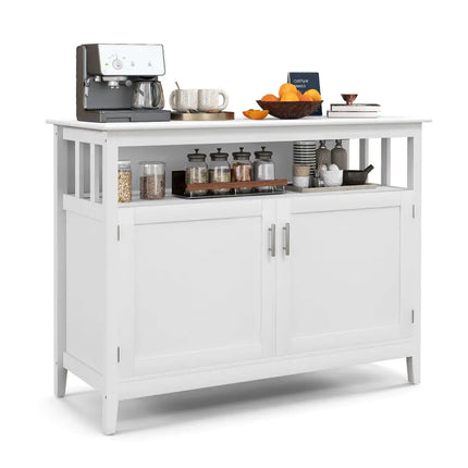 Kitchen Buffet Server Sideboard Storage Cabinet with 2 Doors and Shelf-White - White - Sideboards Cabinets & Buffets