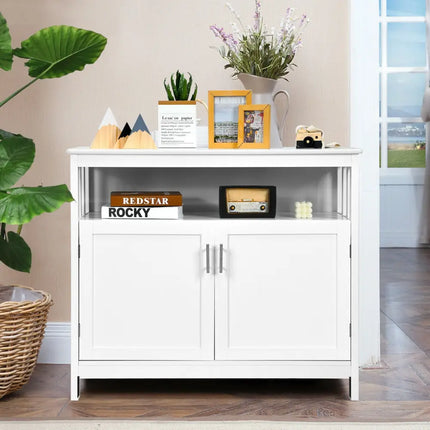 Kitchen Buffet Server Sideboard Storage Cabinet with 2 Doors and Shelf-White - White - Sideboards Cabinets & Buffets