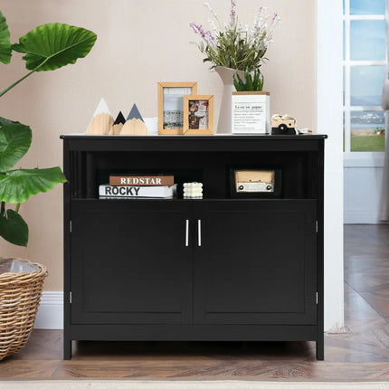 Kitchen Buffet Server Sideboard Storage Cabinet with 2 Doors and Shelf-Black - Black - Sideboards Cabinets & Buffets