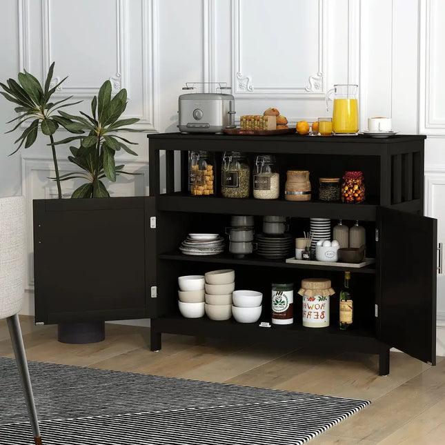 Kitchen Buffet Server Sideboard Storage Cabinet with 2 Doors and Shelf-Black - Black - Sideboards Cabinets & Buffets