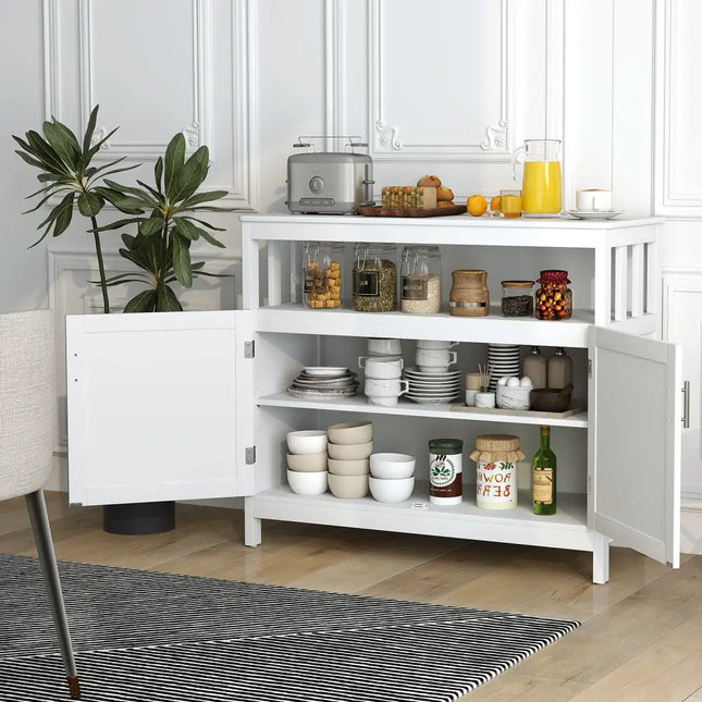 Kitchen Buffet Server Sideboard Storage Cabinet with 2 Doors and Shelf-White - White - Sideboards Cabinets & Buffets