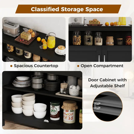 Kitchen Buffet Server Sideboard Storage Cabinet with 2 Doors and Shelf-Black - Black - Sideboards Cabinets & Buffets