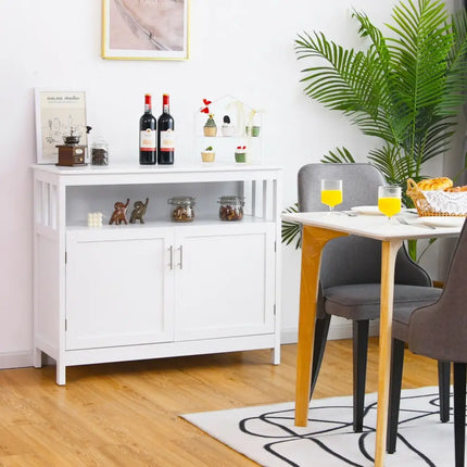 Kitchen Buffet Server Sideboard Storage Cabinet with 2 Doors and Shelf-White - White - Sideboards Cabinets & Buffets
