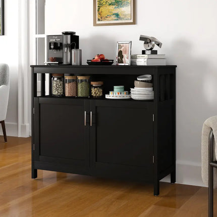 Kitchen Buffet Server Sideboard Storage Cabinet with 2 Doors and Shelf-Black - Black - Sideboards Cabinets & Buffets