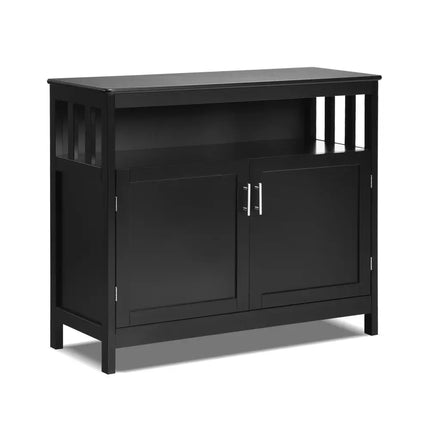 Kitchen Buffet Server Sideboard Storage Cabinet with 2 Doors and Shelf-Black - Black - Sideboards Cabinets & Buffets