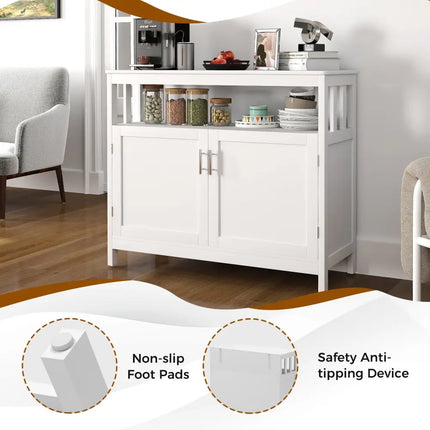 Kitchen Buffet Server Sideboard Storage Cabinet with 2 Doors and Shelf-White - White - Sideboards Cabinets & Buffets