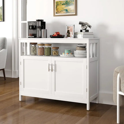 Kitchen Buffet Server Sideboard Storage Cabinet with 2 Doors and Shelf-White - White - Sideboards Cabinets & Buffets