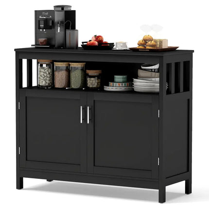Kitchen Buffet Server Sideboard Storage Cabinet with 2 Doors and Shelf-Black - Black - Sideboards Cabinets & Buffets