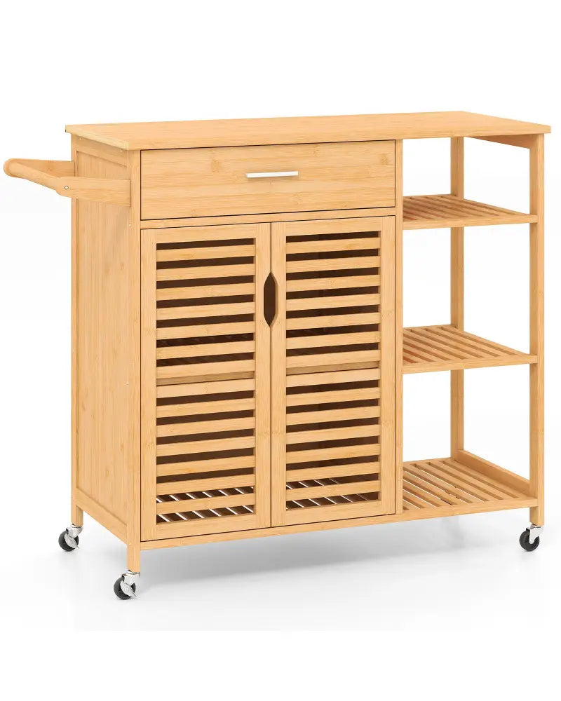 Kitchen Island Cart on Wheels with Sturdy Bamboo Frame-Natural - Natural - Kitchen Islands & Carts
