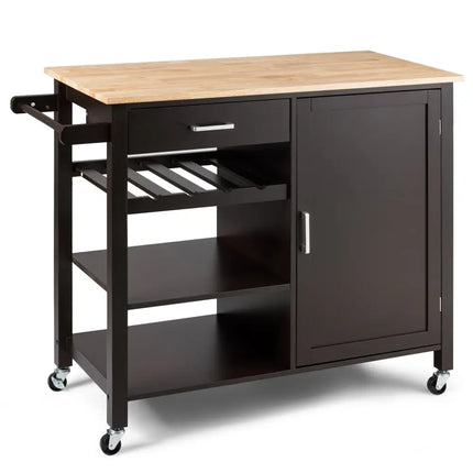 Kitchen Island Cart Rolling Serving Cart Wood Trolley-Brown - Brown - Kitchen Islands & Carts