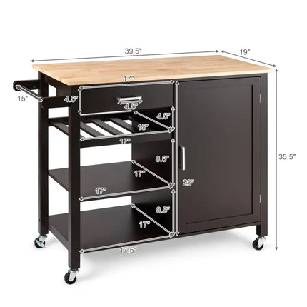 Kitchen Island Cart Rolling Serving Cart Wood Trolley-Brown - Brown - Kitchen Islands & Carts