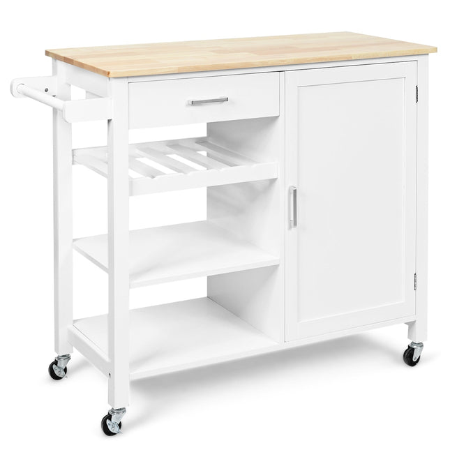 Kitchen Island Cart Rolling Serving Cart Wood Trolley-White - White - Kitchen Islands & Carts