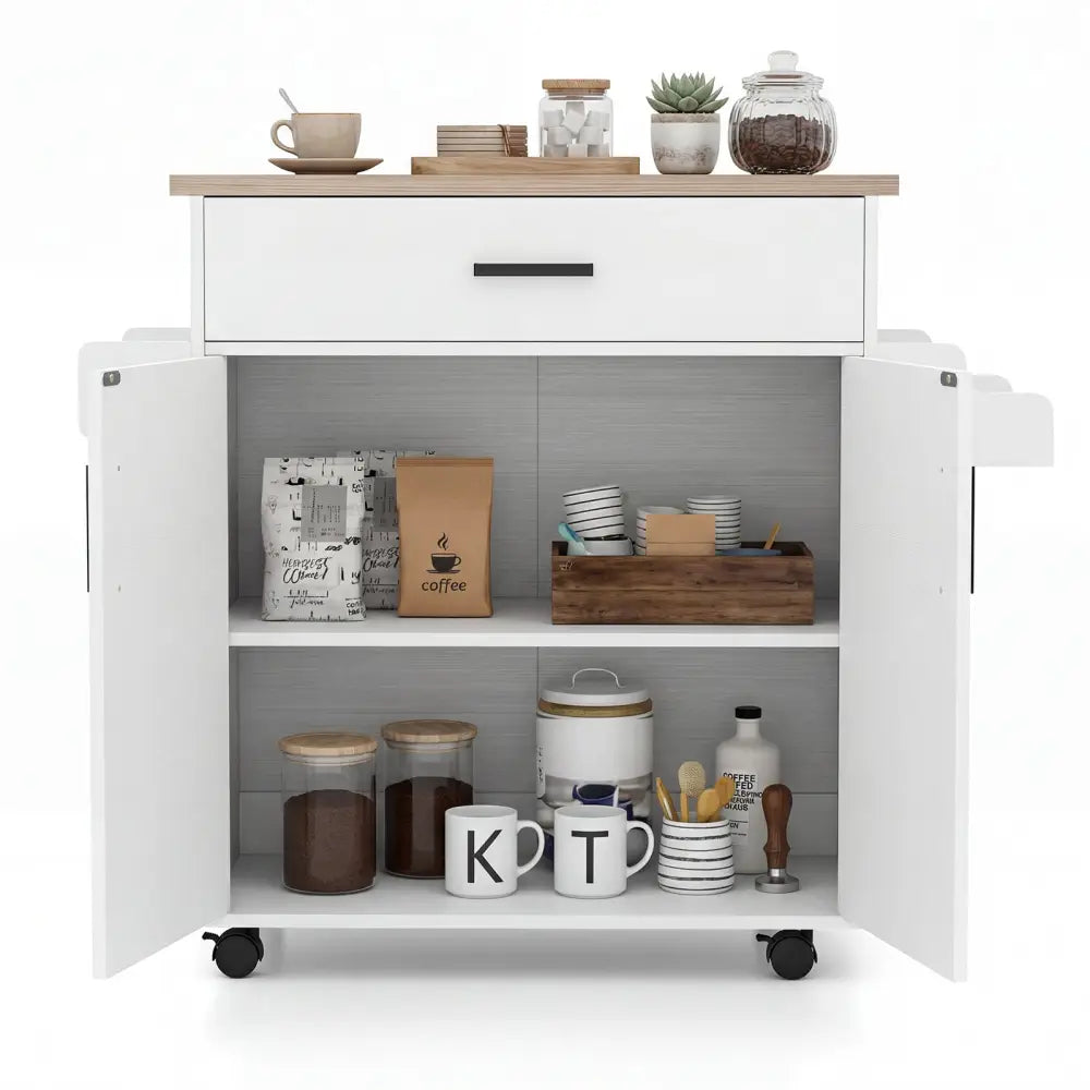Kitchen Island Cart Rolling Kitchen Storage Island with Drawer-White - White - Kitchen Islands & Carts