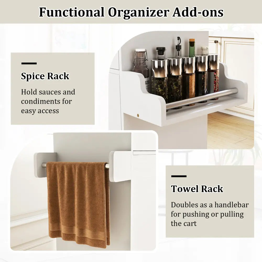 Kitchen Island Cart Rolling Kitchen Storage Island with Drawer-White - White - Kitchen Islands & Carts