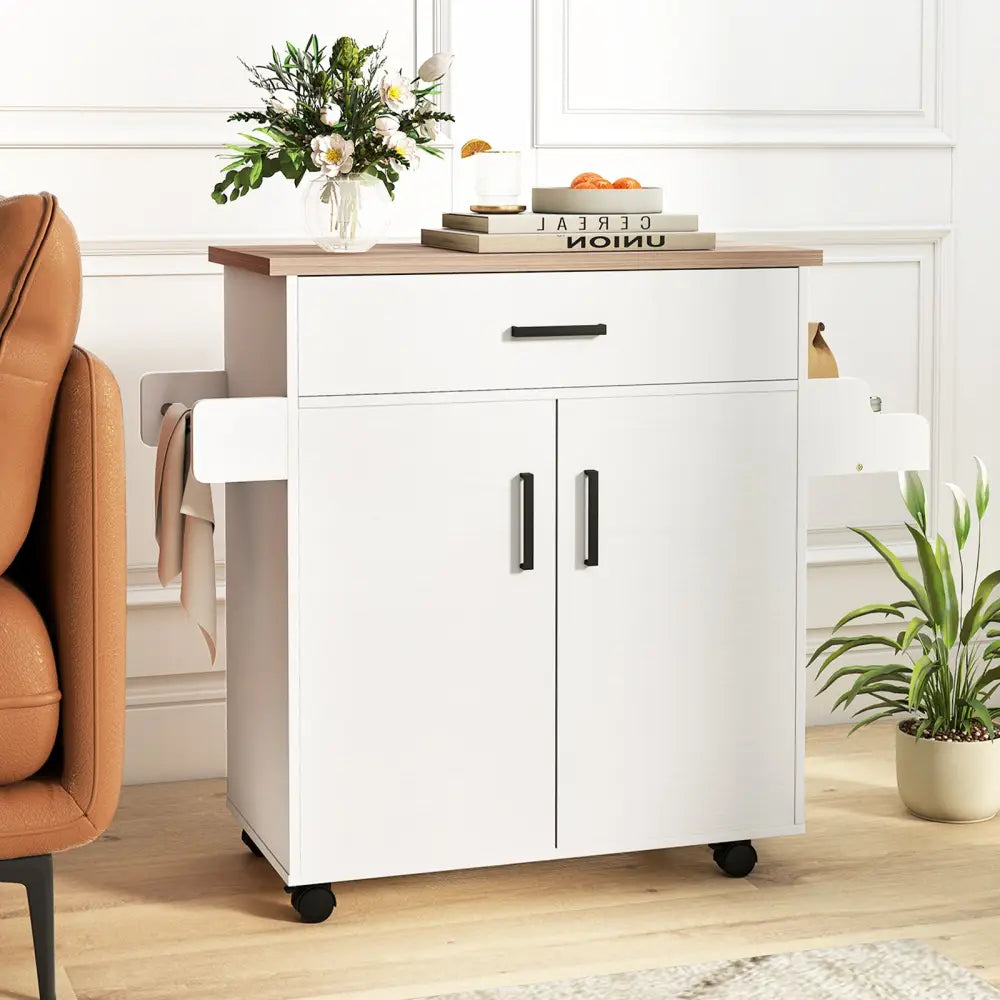 Kitchen Island Cart Rolling Kitchen Storage Island with Drawer-White - White - Kitchen Islands & Carts