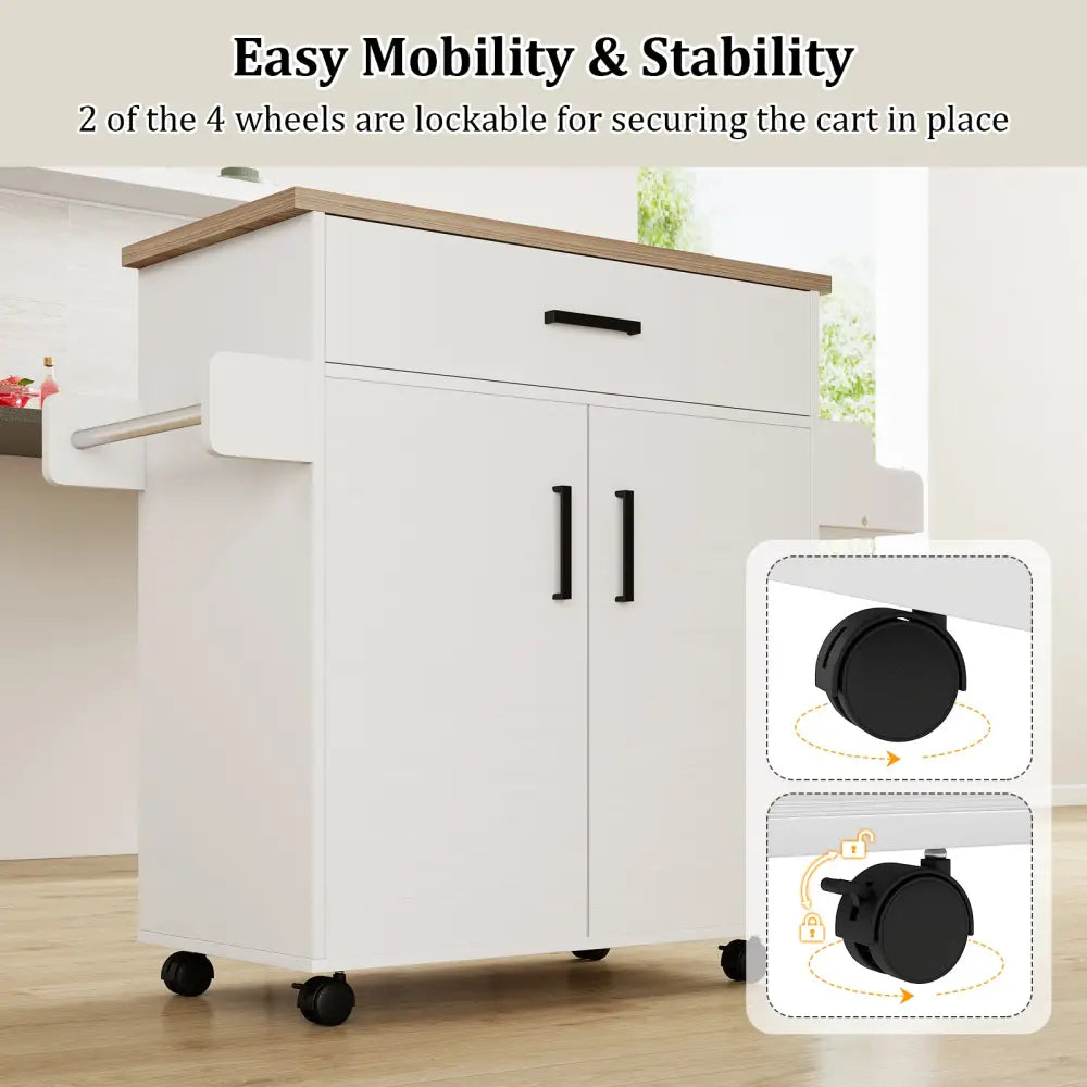 Kitchen Island Cart Rolling Kitchen Storage Island with Drawer-White - White - Kitchen Islands & Carts