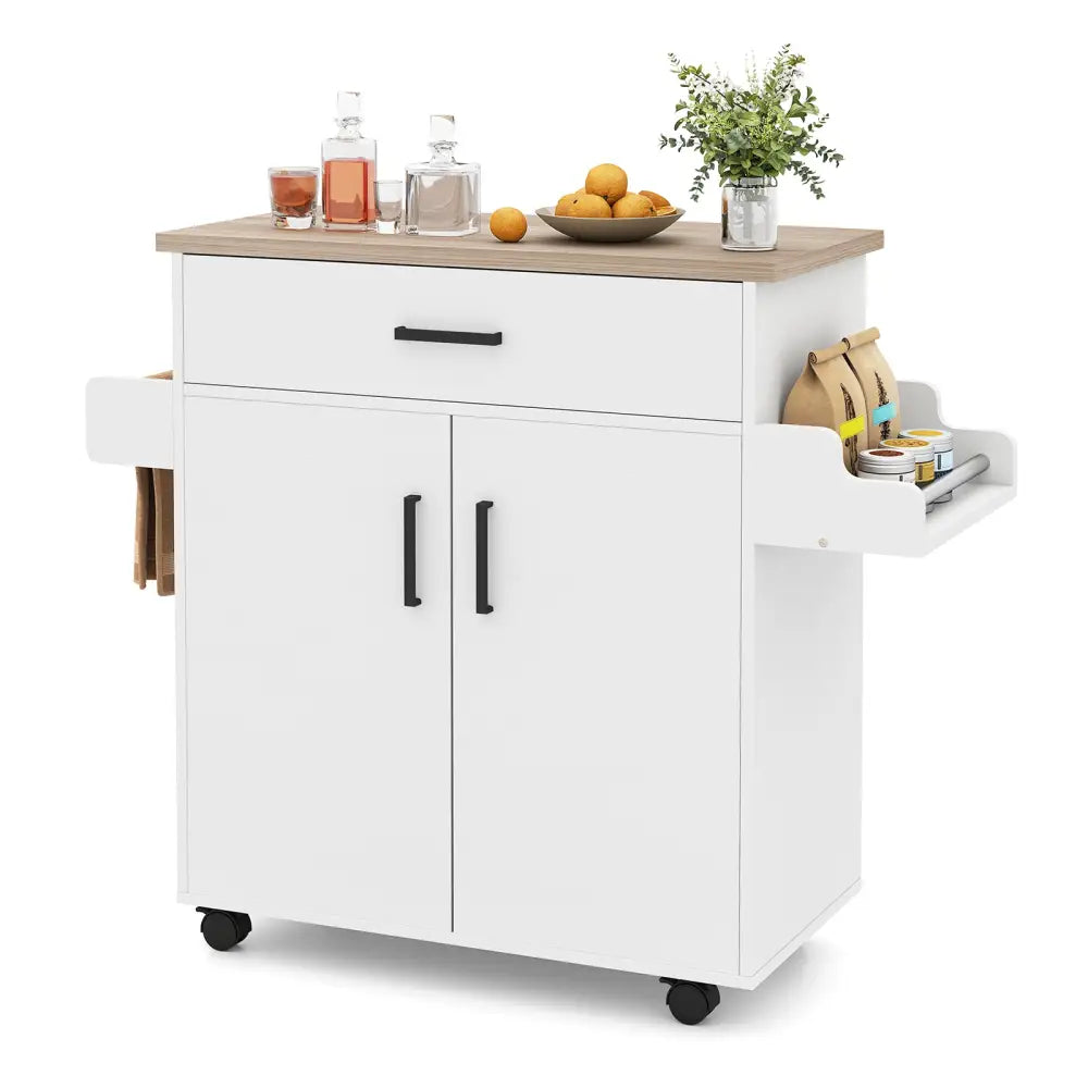 Kitchen Island Cart Rolling Kitchen Storage Island with Drawer-White - White - Kitchen Islands & Carts