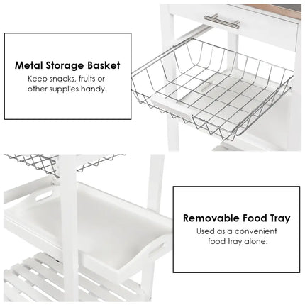 Kitchen Island Cart with Stainless Steel Tabletop and Basket-White - White - Kitchen Islands & Carts
