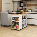 Kitchen Island Trolley Cart on Wheels with Storage Open Shelves and Drawer-White - White - Kitchen Islands & Carts