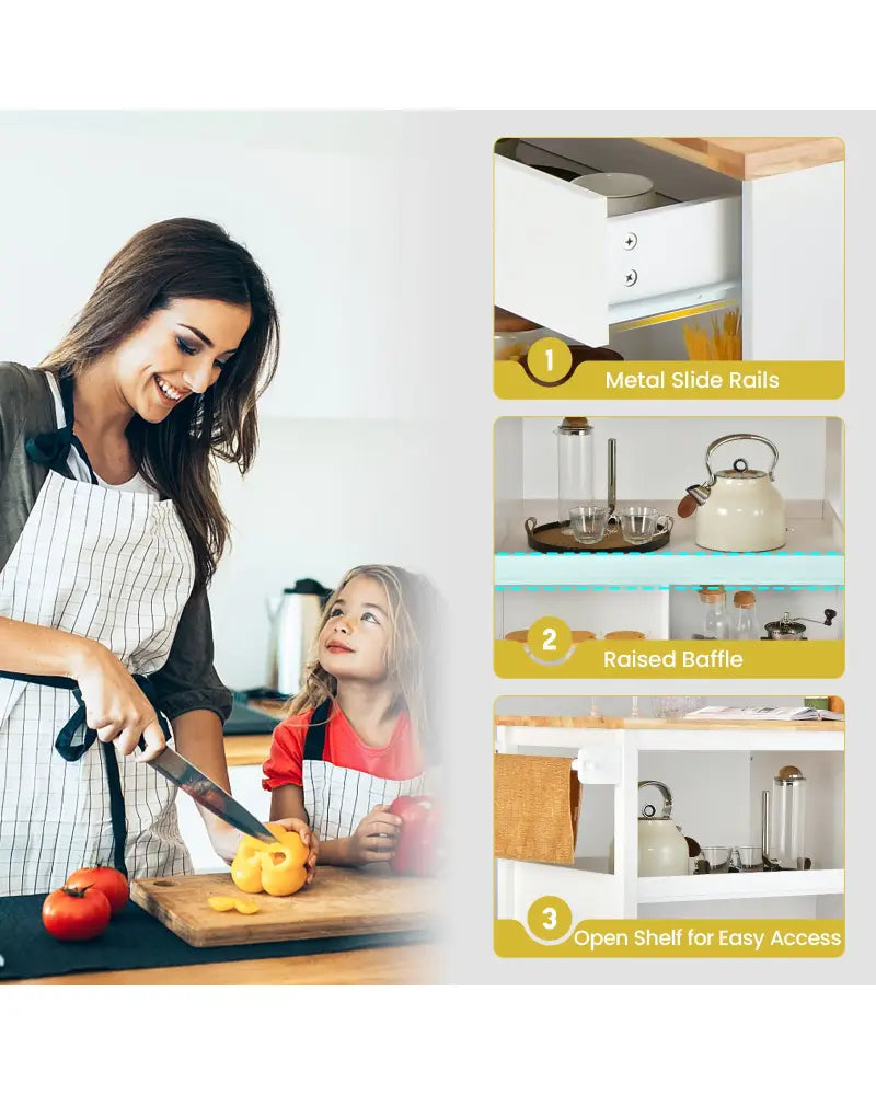Kitchen Island Trolley Cart on Wheels with Storage Open Shelves and Drawer-White - White - Kitchen Islands & Carts