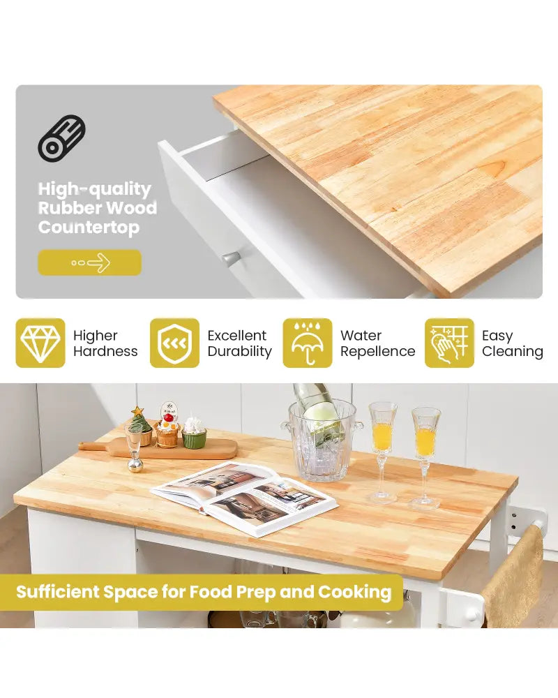 Kitchen Island Trolley Cart on Wheels with Storage Open Shelves and Drawer-White - White - Kitchen Islands & Carts
