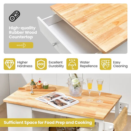 Kitchen Island Trolley Cart on Wheels with Storage Open Shelves and Drawer-White - White - Kitchen Islands & Carts