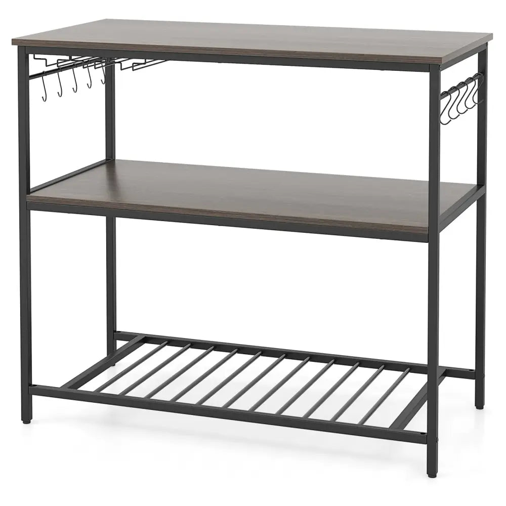Kitchen Island with 3 Shelves Wine Glass Holders and 10 Hooks-Gray - Gray - Baker’s Racks