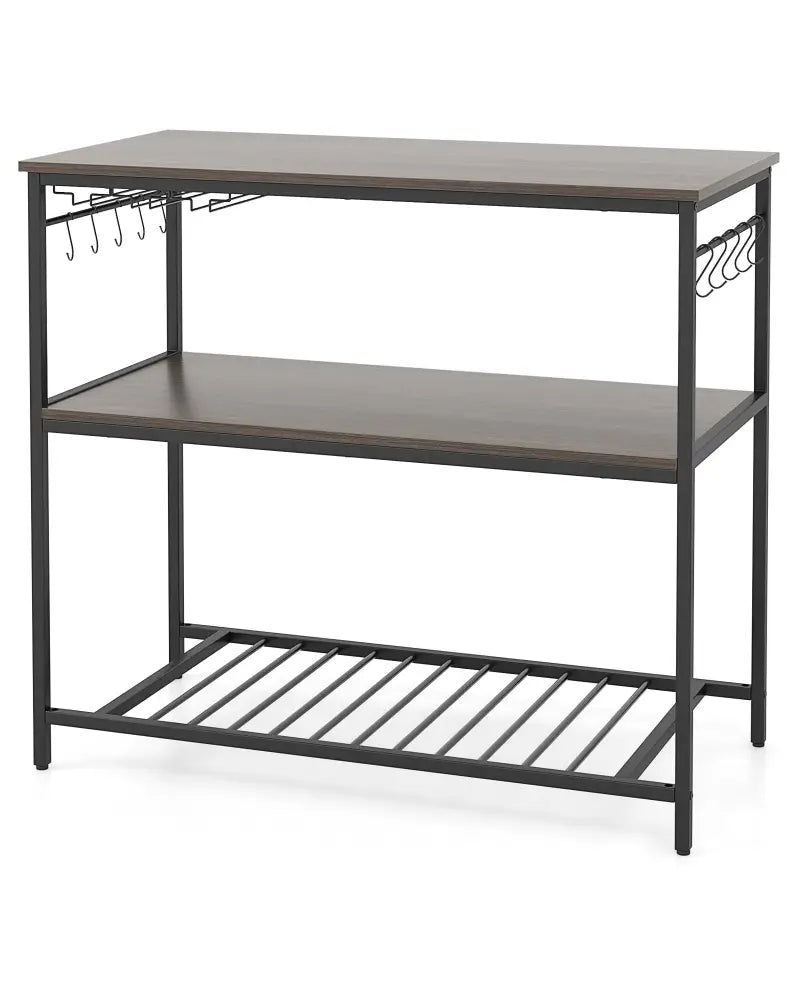 Kitchen Island with 3 Shelves Wine Glass Holders and 10 Hooks-Gray - Gray - Baker’s Racks