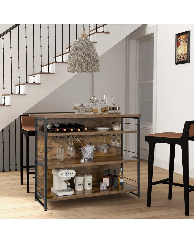 Kitchen Island with 4-Tier Storage Shelf and Long Footrest for Home-Rustic Brown - Rustic Brown - Kitchen Islands &