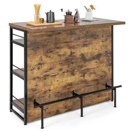 Kitchen Island with 4-Tier Storage Shelf and Long Footrest for Home-Rustic Brown - Rustic Brown - Kitchen Islands &