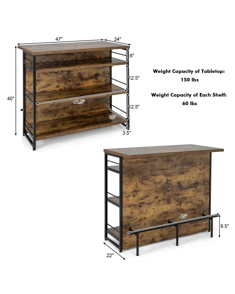 Kitchen Island with 4-Tier Storage Shelf and Long Footrest for Home-Rustic Brown - Rustic Brown - Kitchen Islands &