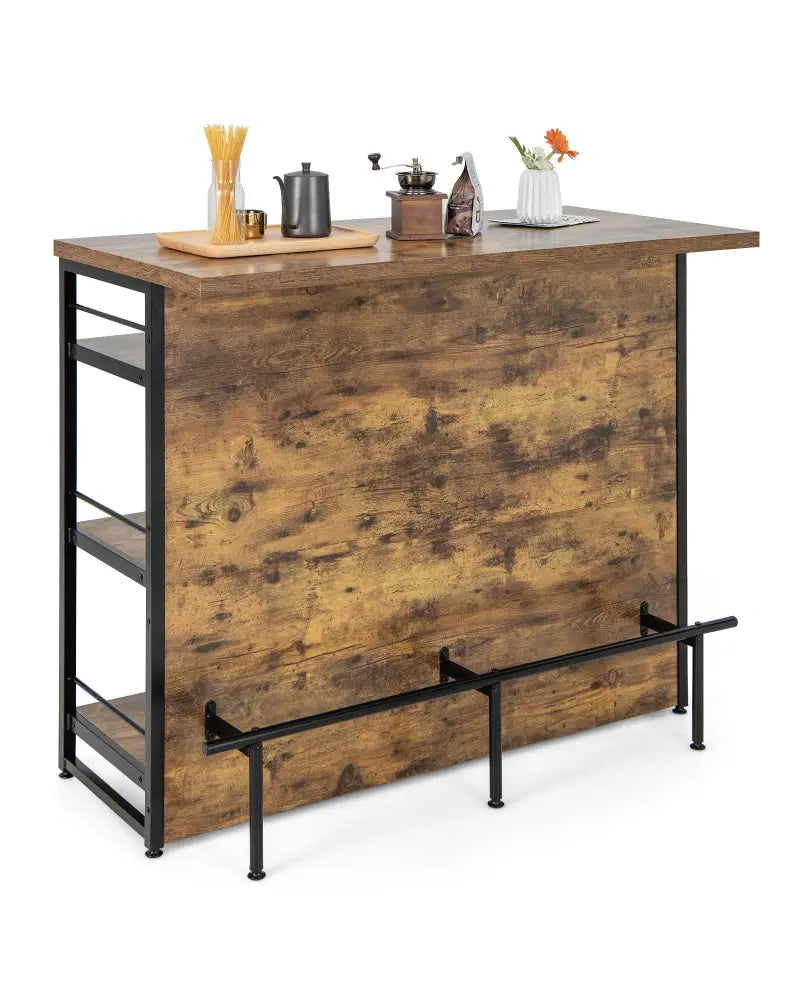 Kitchen Island with 4-Tier Storage Shelf and Long Footrest for Home-Rustic Brown - Rustic Brown - Kitchen Islands &