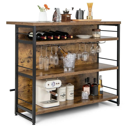 Kitchen Island with 4-Tier Storage Shelf and Long Footrest for Home-Rustic Brown - Rustic Brown - Kitchen Islands &